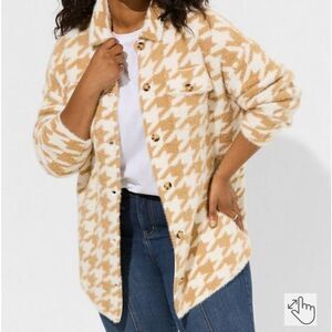 Torrid Eyelash Sweater Houndstooth Shacket Casual Contemporary Cozy Neutral